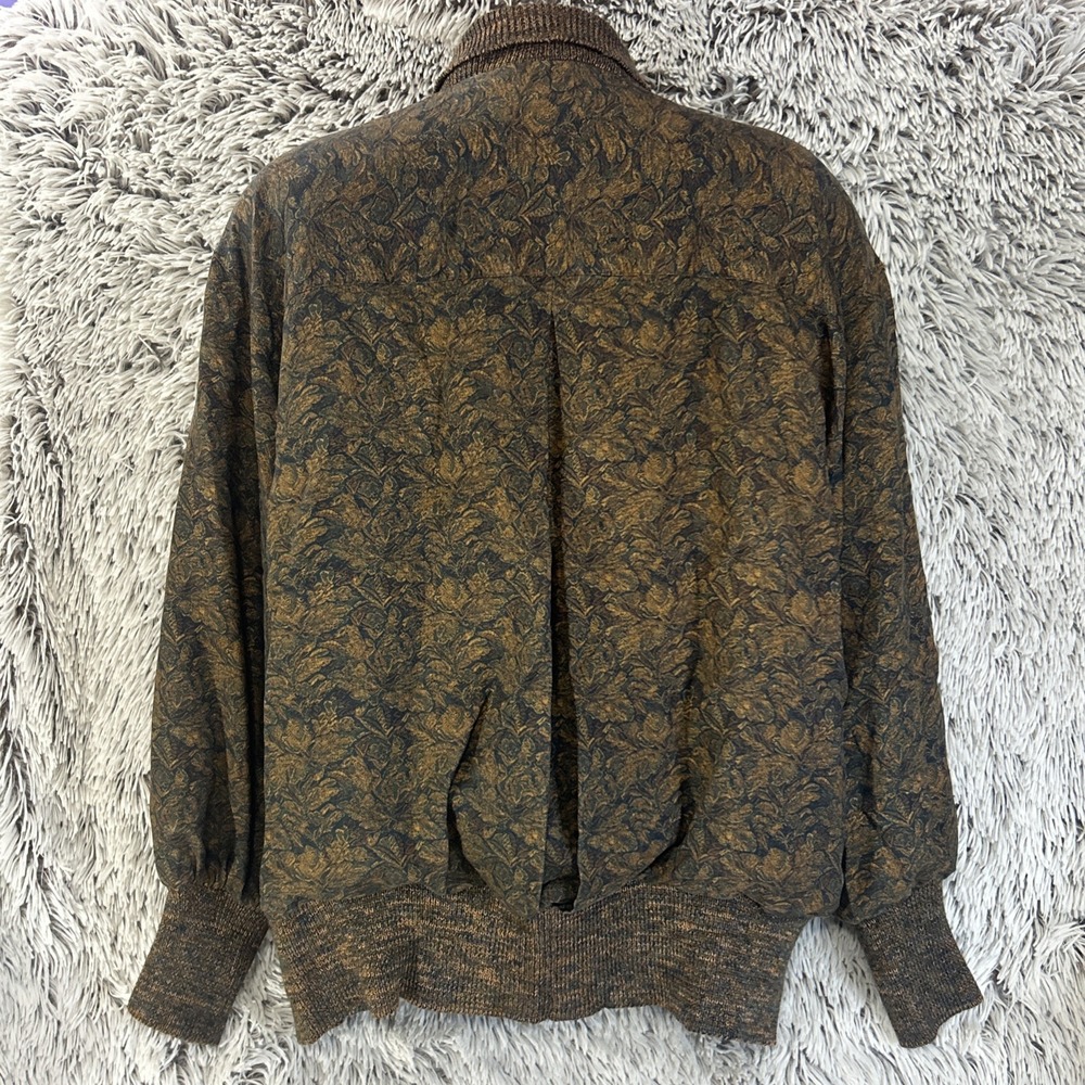 Vintage Linda Allard Ellen Tracy 90's Silk Brown Floral Bomber Jacket Neutral M - Picture 7 of 13